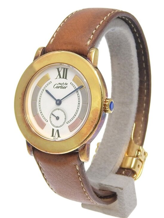 CARTIER Must Rondo Watches W1009244 gold WhiteDial Silver925/leather Quart... main image 11